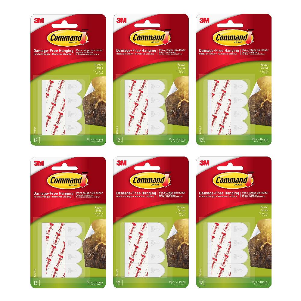 Command Poster Strips Damage Free Hanging Foam Adhesive 12 Strips White,  6-Pack 